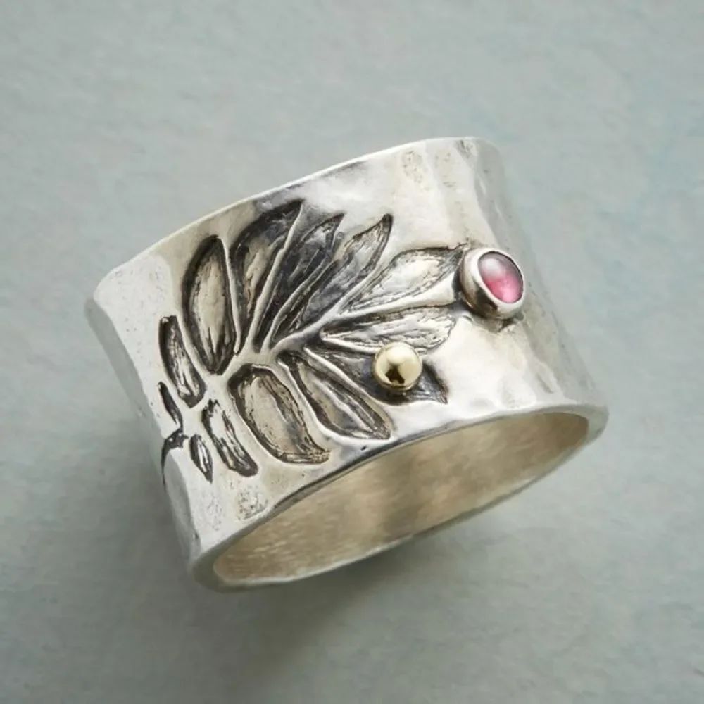 Silver Floral Ring with Pink Gemstone M1214